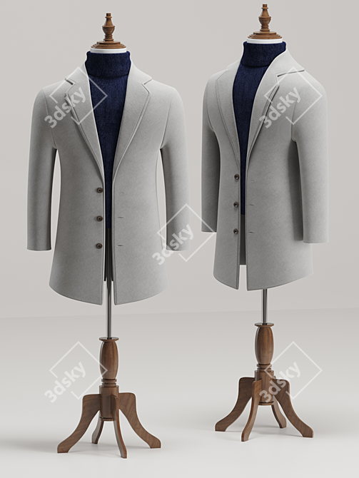 Classic Wool Blend Men's Coat 3D model image 6