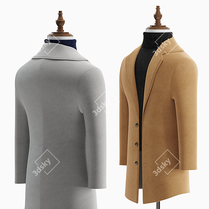 Classic Wool Blend Men's Coat 3D model image 7