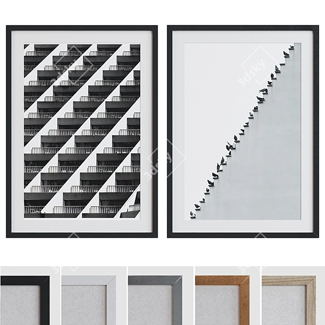 Modern Black & White Picture Frame Set 3D model image 1