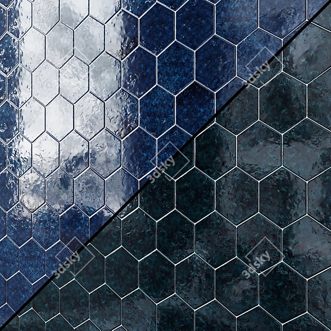 Elegant Esamarine Hexagon Ceramic Tiles 3D model image 1