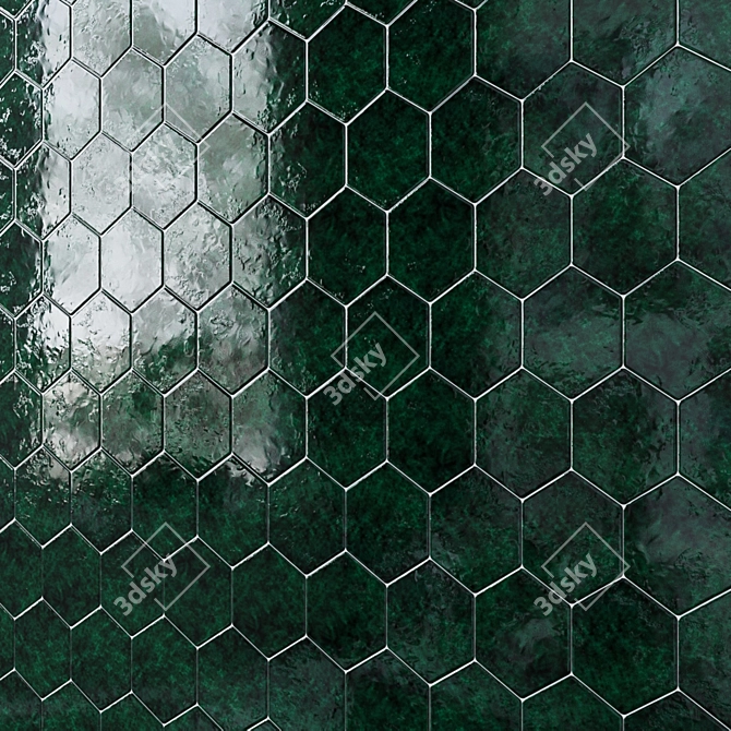 Elegant Esamarine Hexagon Ceramic Tiles 3D model image 3