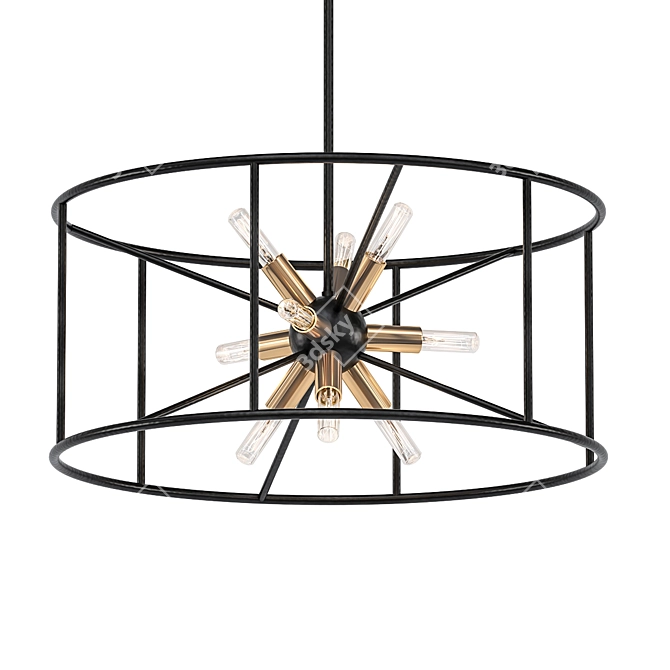 Elegant Black 9-Light Pendant 3D model image 1