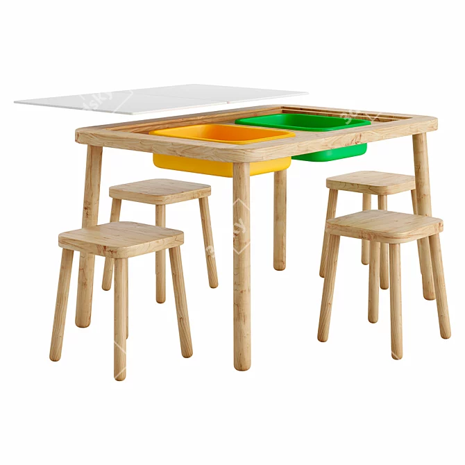 FLISAT Kids Table & Stool Set 3D model image 1