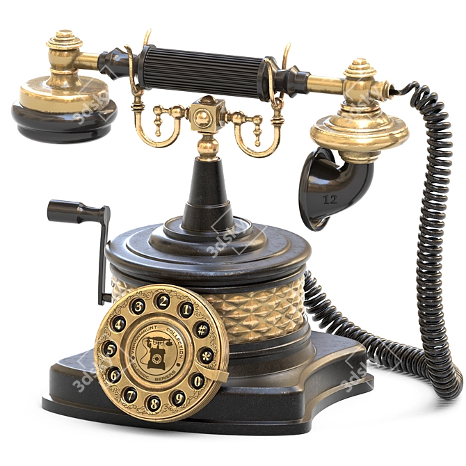 Vintage Brass Accents Telephone 3D model image 2