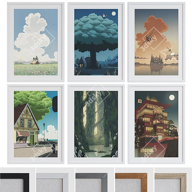Anime-inspired Set of 6 Picture Frames with Multiple Finishes 3D model image 1