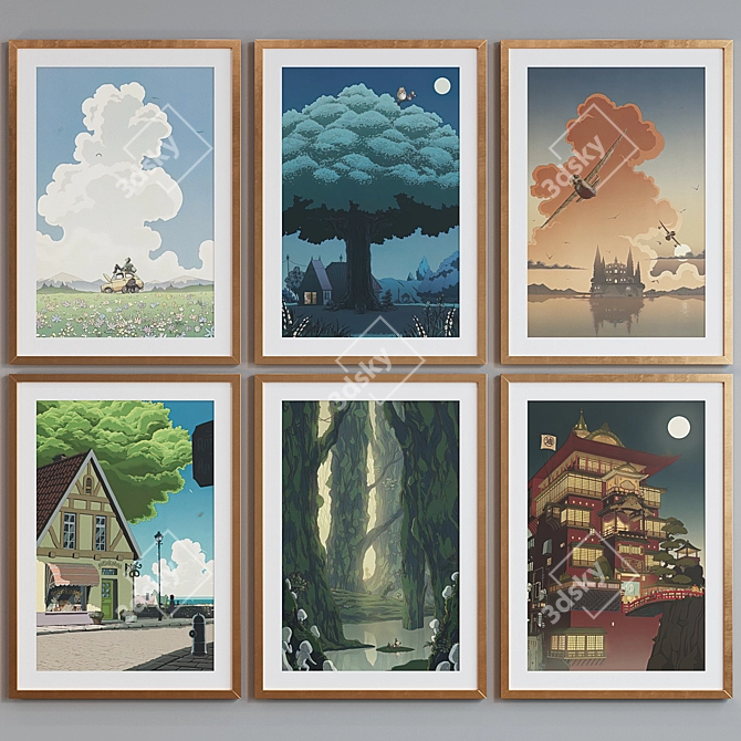 Anime-inspired Set of 6 Picture Frames with Multiple Finishes 3D model image 5