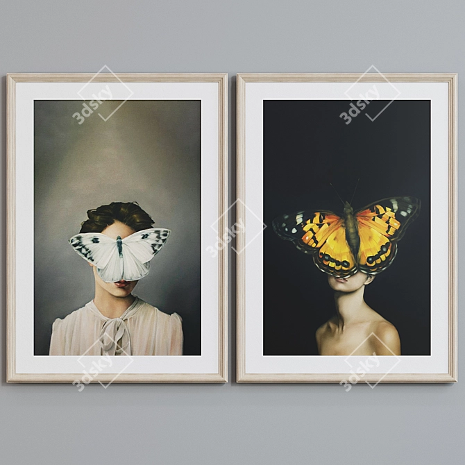 Modern Butterfly Portrait Picture Frame Set 3D model image 4