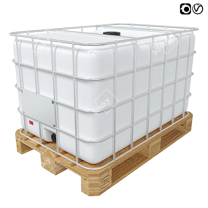 1000l Euro-Cubes on Wooden Pallet 3D model image 1