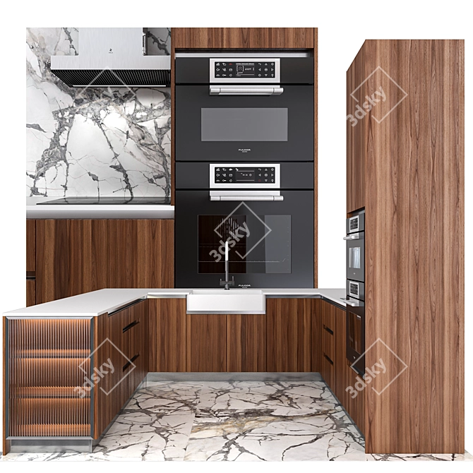 Capsule Kitchen Set with Fulgor Milano, Smeg & Elica: Modern & Functional 3D model image 1