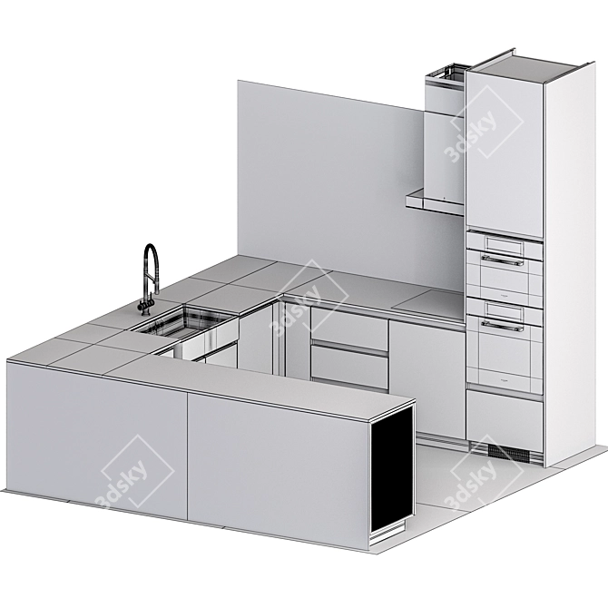 Capsule Kitchen Set with Fulgor Milano, Smeg & Elica: Modern & Functional 3D model image 7