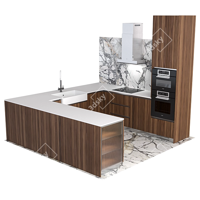 Capsule Kitchen Set with Fulgor Milano, Smeg & Elica: Modern & Functional 3D model image 15