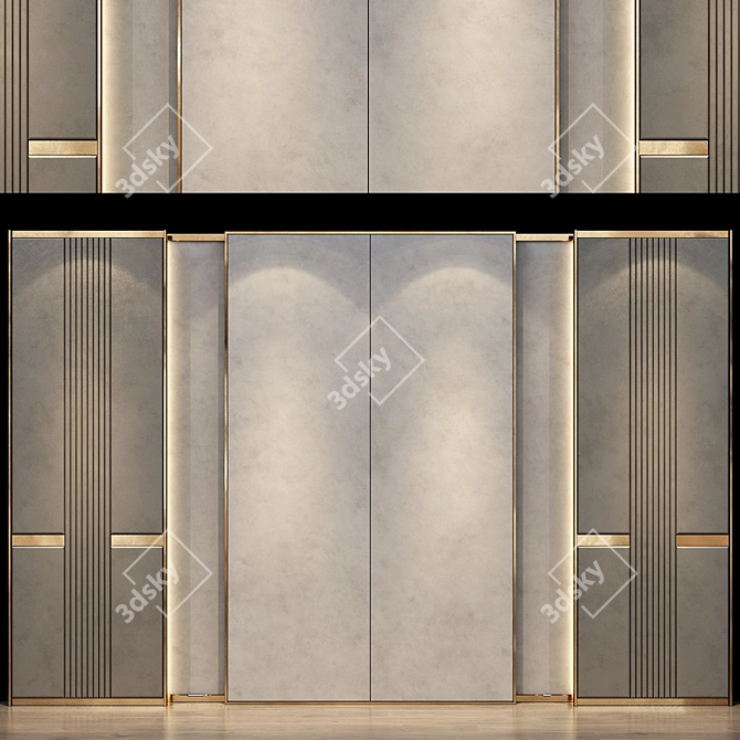 Golden Wood Wall Panels 3D model image 1