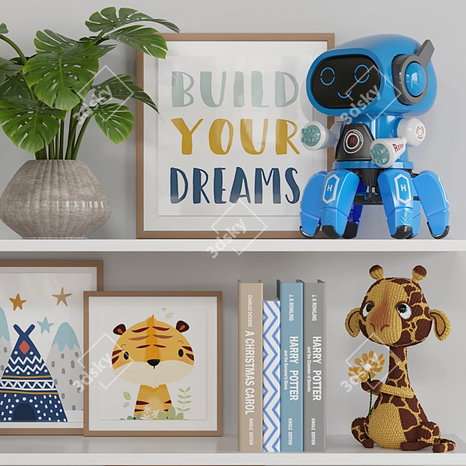 Interactive Kids' Decor Set with Globe, Robot, Car Toy & More 3D model image 1