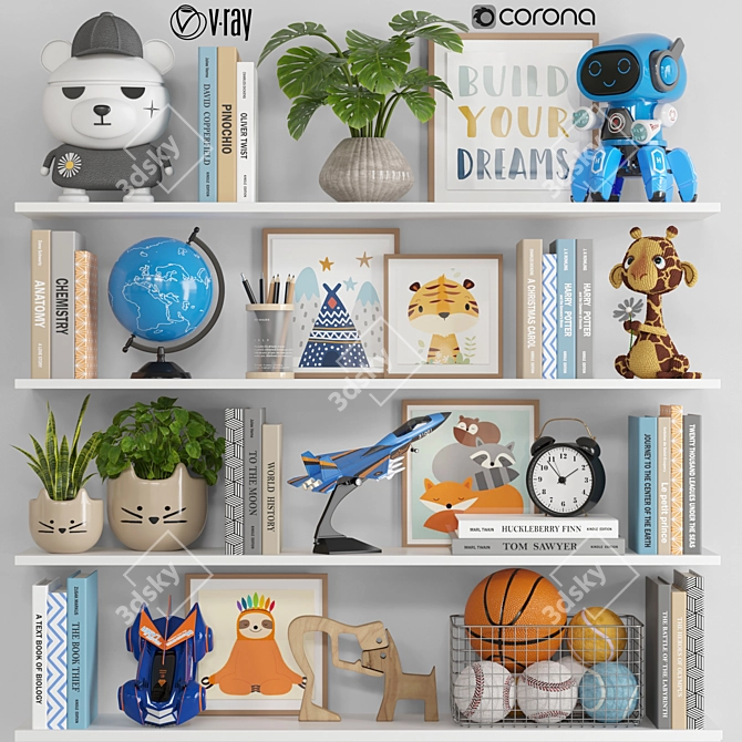 Interactive Kids' Decor Set with Globe, Robot, Car Toy & More 3D model image 9