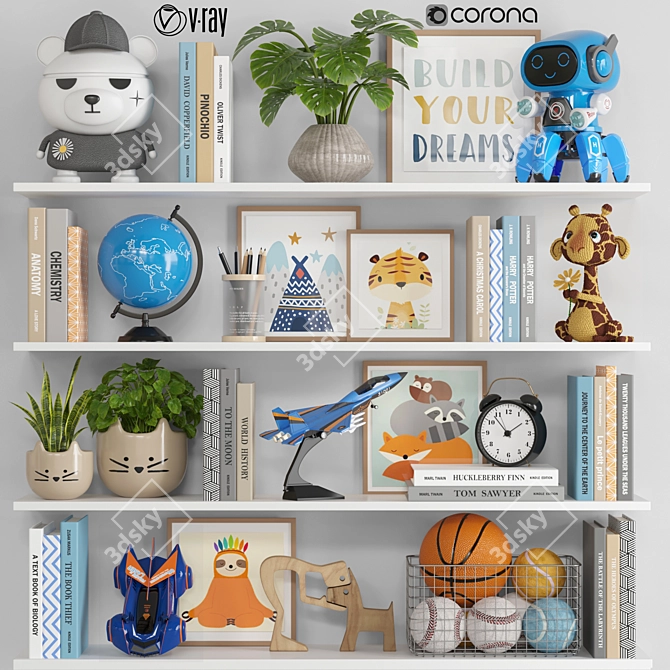 Interactive Kids' Decor Set with Globe, Robot, Car Toy & More 3D model image 14