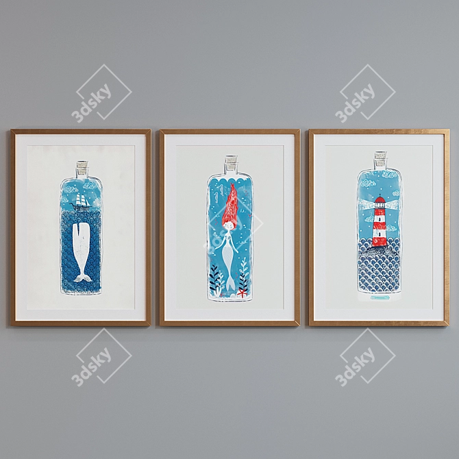 Modern Picture Frame Set with Bottled Designs 3D model image 5