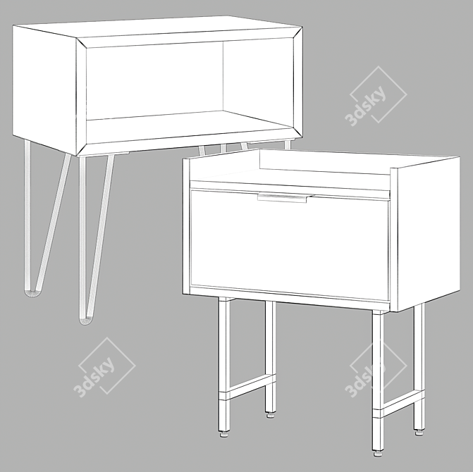 Vintage Bedside Table with Oak Veneer and Metal Legs 3D model image 4