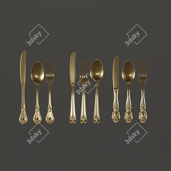 Golden Cutlery Set | 69.119 Polygons | 35.822 Vertices 3D model image 1