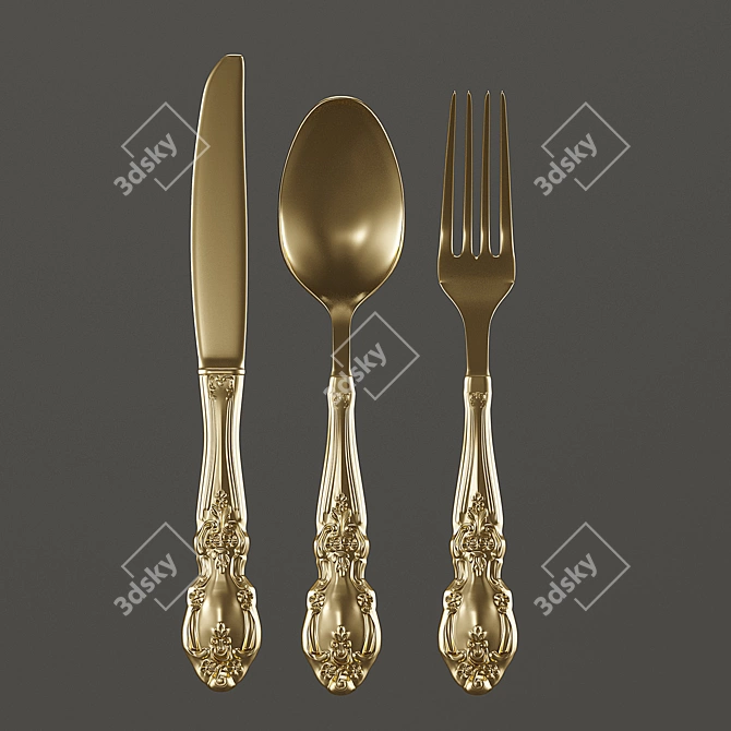 Golden Cutlery Set | 69.119 Polygons | 35.822 Vertices 3D model image 3