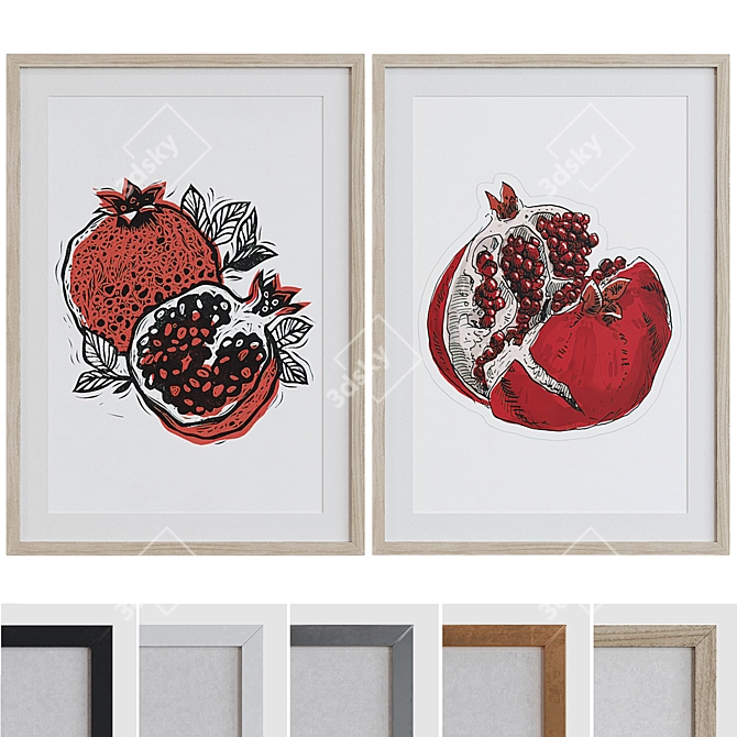 Modern Grenade Graphic Picture Frame Set 3D model image 1