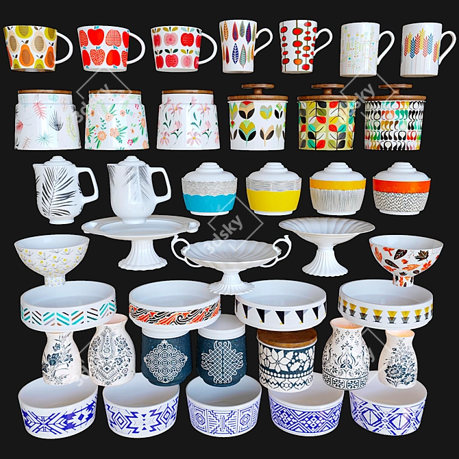 Lowpoly Tableware Set 3D model image 3