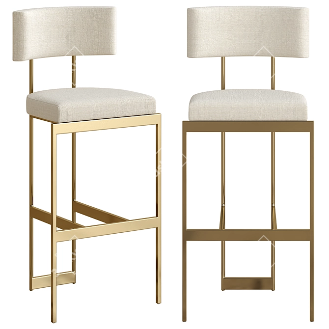 Modern Beige Brass Counter Stool 3D model image 1