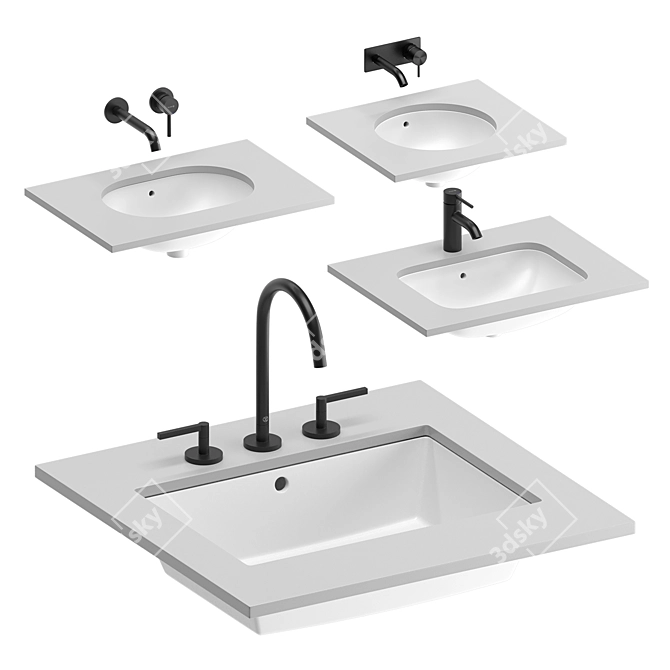 Sleek Undercounter Washbasin Set 3D model image 2