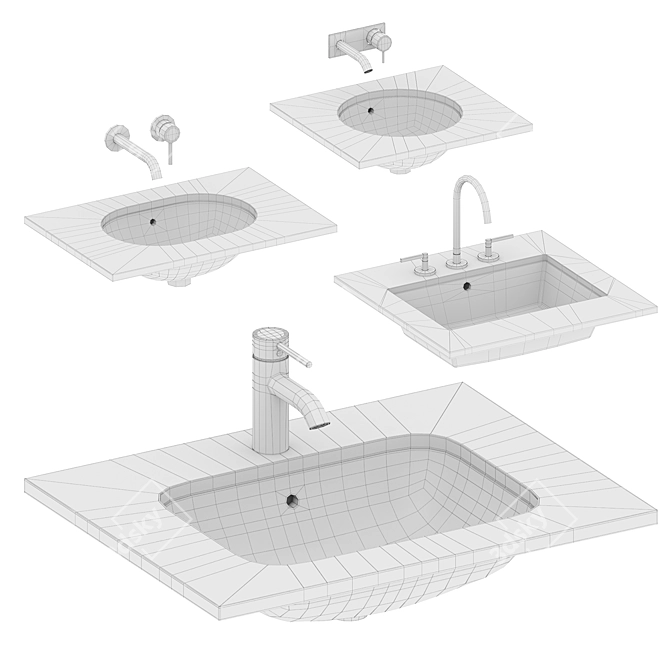 Sleek Undercounter Washbasin Set 3D model image 3