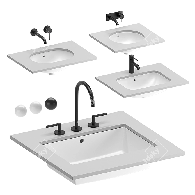 Sleek Undercounter Washbasin Set 3D model image 9