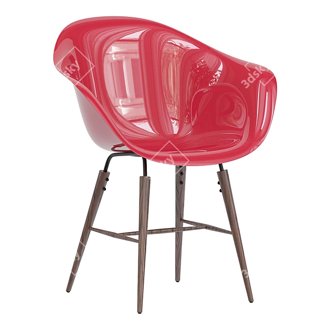 Vibrant Red Chair with Pine Legs 3D model image 1