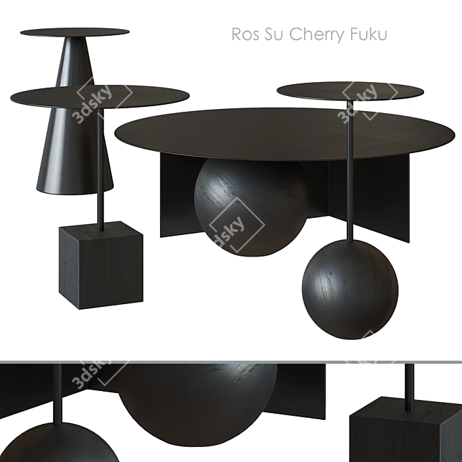 Sleek Black Coffee Table: Ros, Su, Fuku, Cherry 3D model image 4