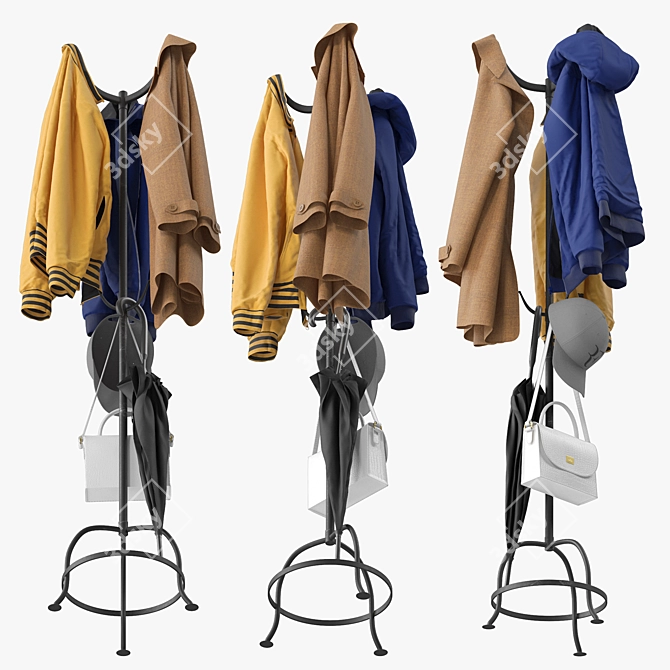 Elegant Cast Metal Coat Rack 3D model image 3