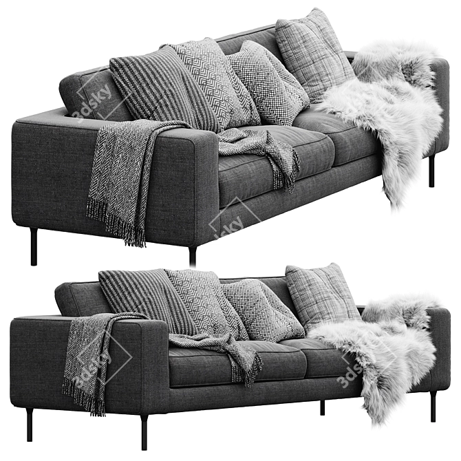 Elegant Neo 3-Seater Sofa 3D model image 1