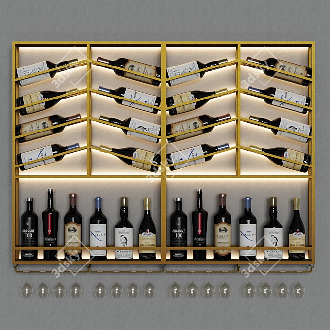 Modular Wine Rack | Wall Mounted | Black & Gold 3D model image 10