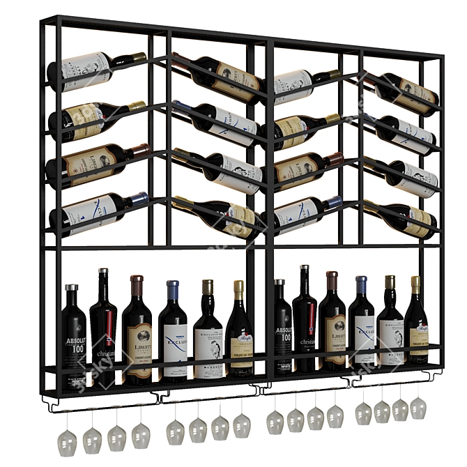 Modular Wine Rack | Wall Mounted | Black & Gold 3D model image 4