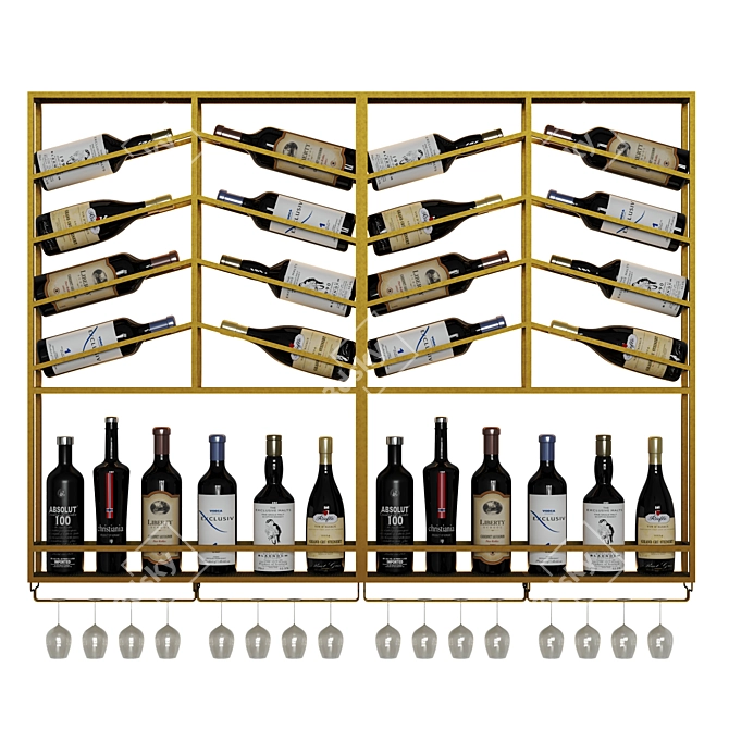 Modular Wine Rack | Wall Mounted | Black & Gold 3D model image 5
