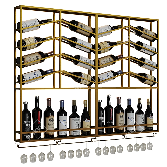 Modular Wine Rack | Wall Mounted | Black & Gold 3D model image 6