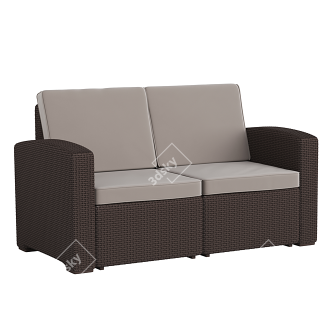 Chocolate Brown Rattan Loveseat 3D model image 1