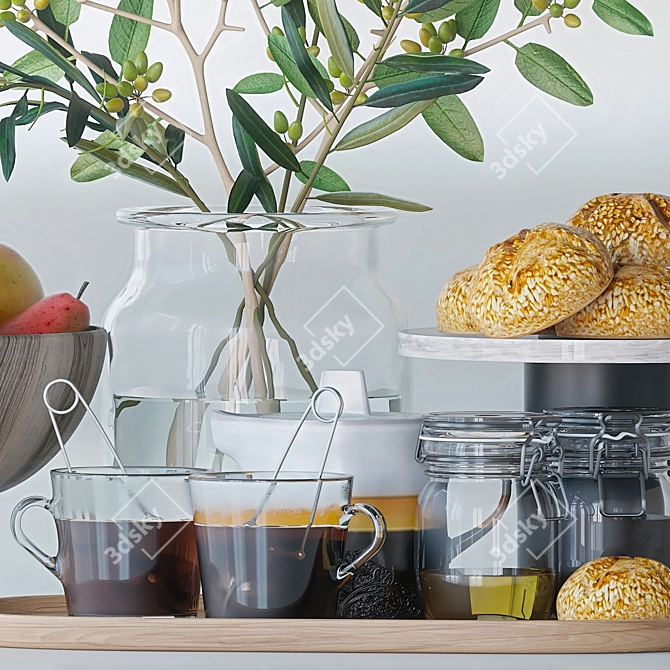 Charming Kitchen Decor Set: Pears and Tea 3D model image 4