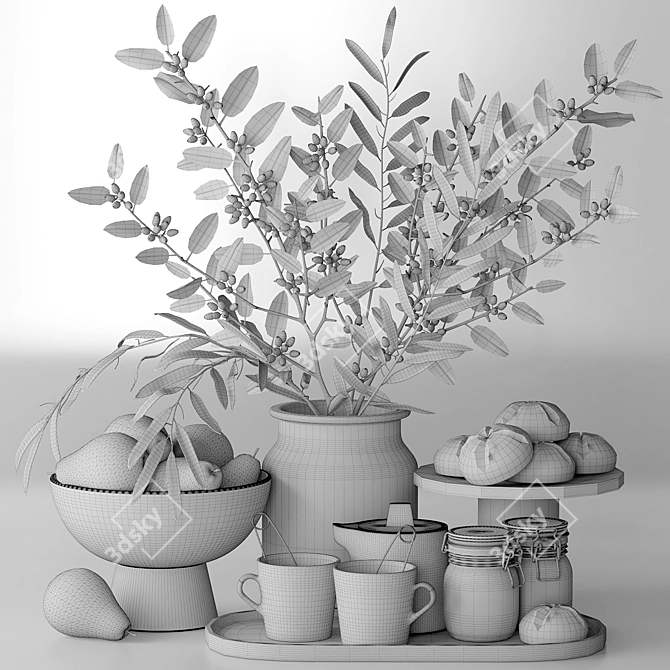 Charming Kitchen Decor Set: Pears and Tea 3D model image 6