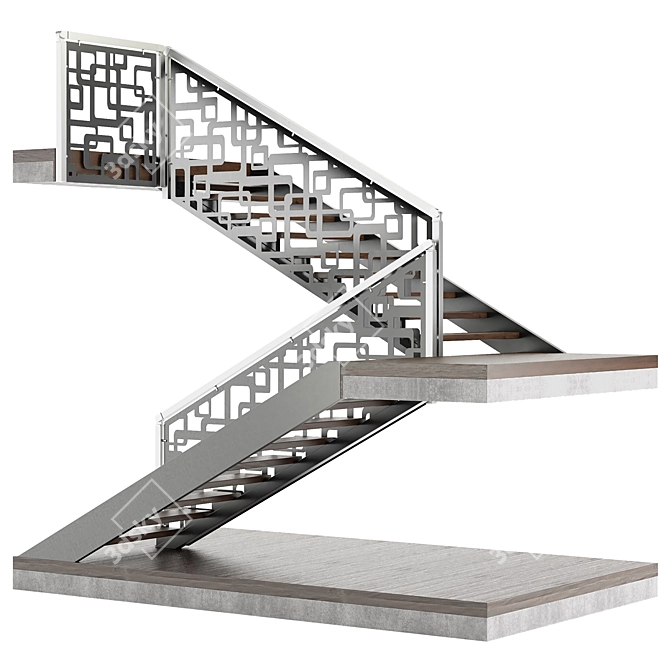 Elegant Laser Cut Metal Staircase 3D model image 3