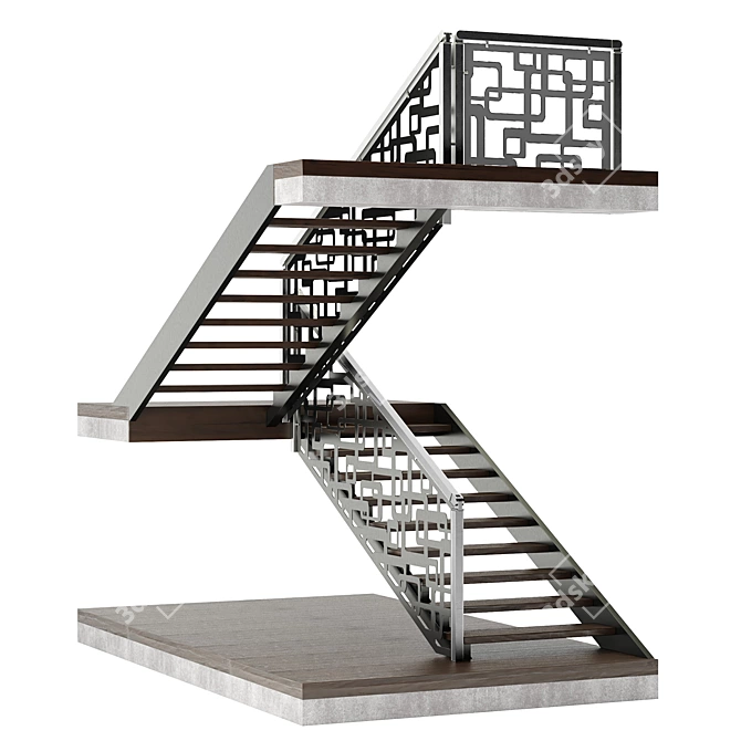 Elegant Laser Cut Metal Staircase 3D model image 5