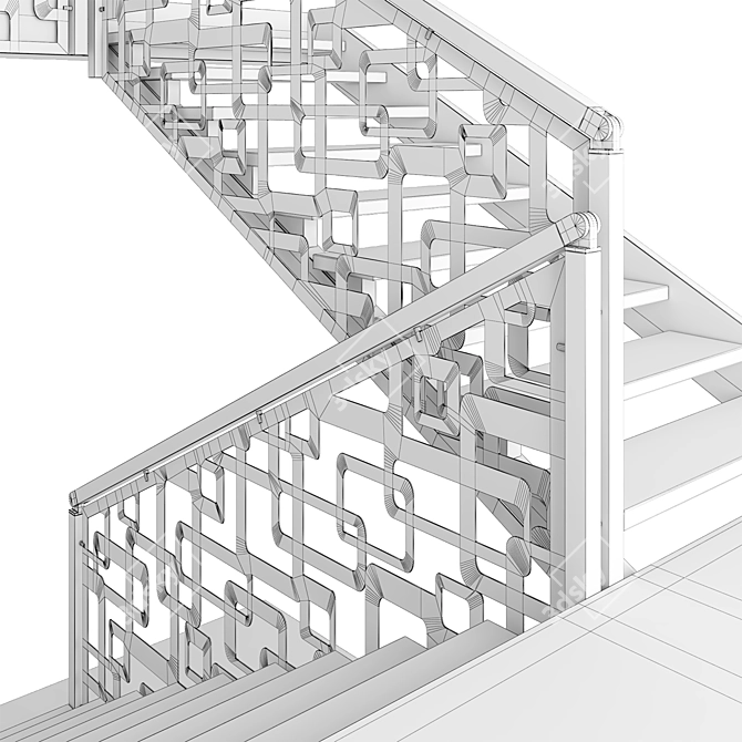 Elegant Laser Cut Metal Staircase 3D model image 7