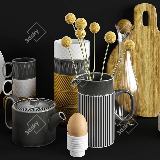 Elegant Floral Tableware Set 3D model image 4