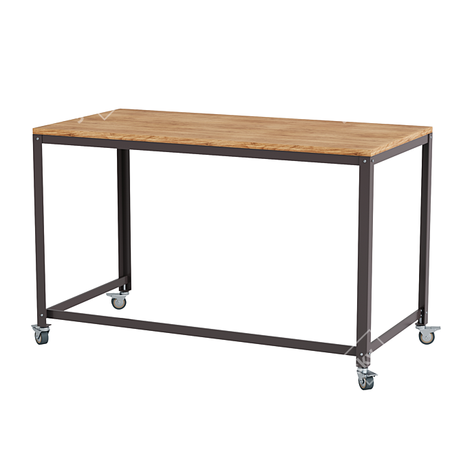 Industrial Style Computer Desk on Wheels 3D model image 3