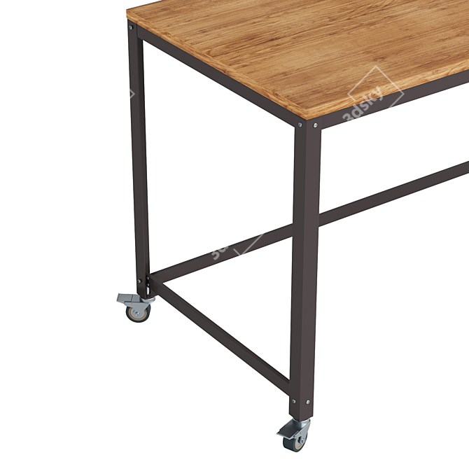 Industrial Style Computer Desk on Wheels 3D model image 5