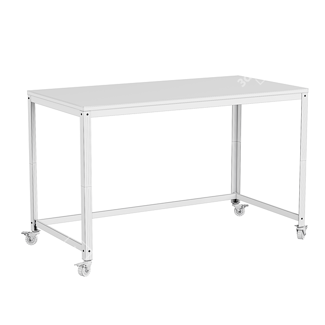 Industrial Style Computer Desk on Wheels 3D model image 6