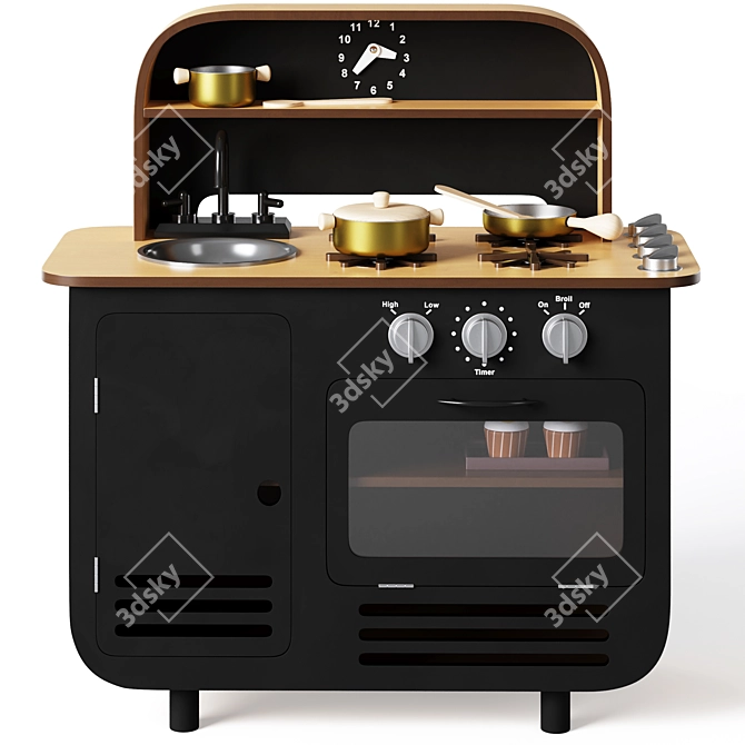Modern Chef Wooden Kitchen Set 3D model image 4