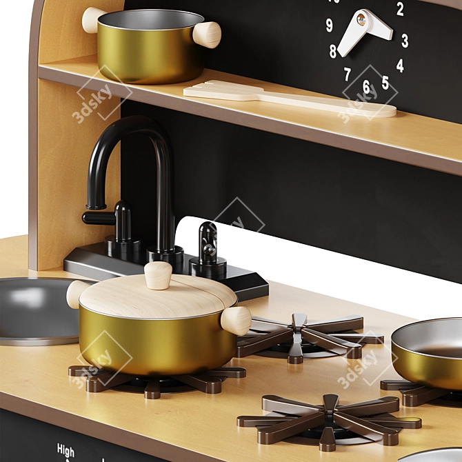Modern Chef Wooden Kitchen Set 3D model image 5