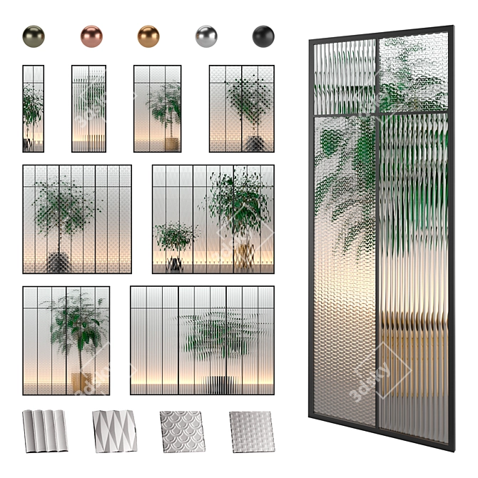 Title: Modular Glass Partitions Set 3D model image 1